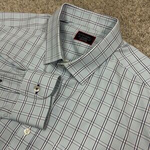 UNTUCKit Button Down Shirt Pio Cesare XL Blue Plaid Slim Fit Wrinkle Free (STAIN